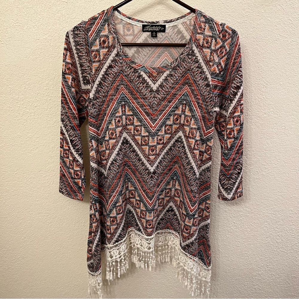 Absolutely Famous Boho Long Sleeve Top Size Small